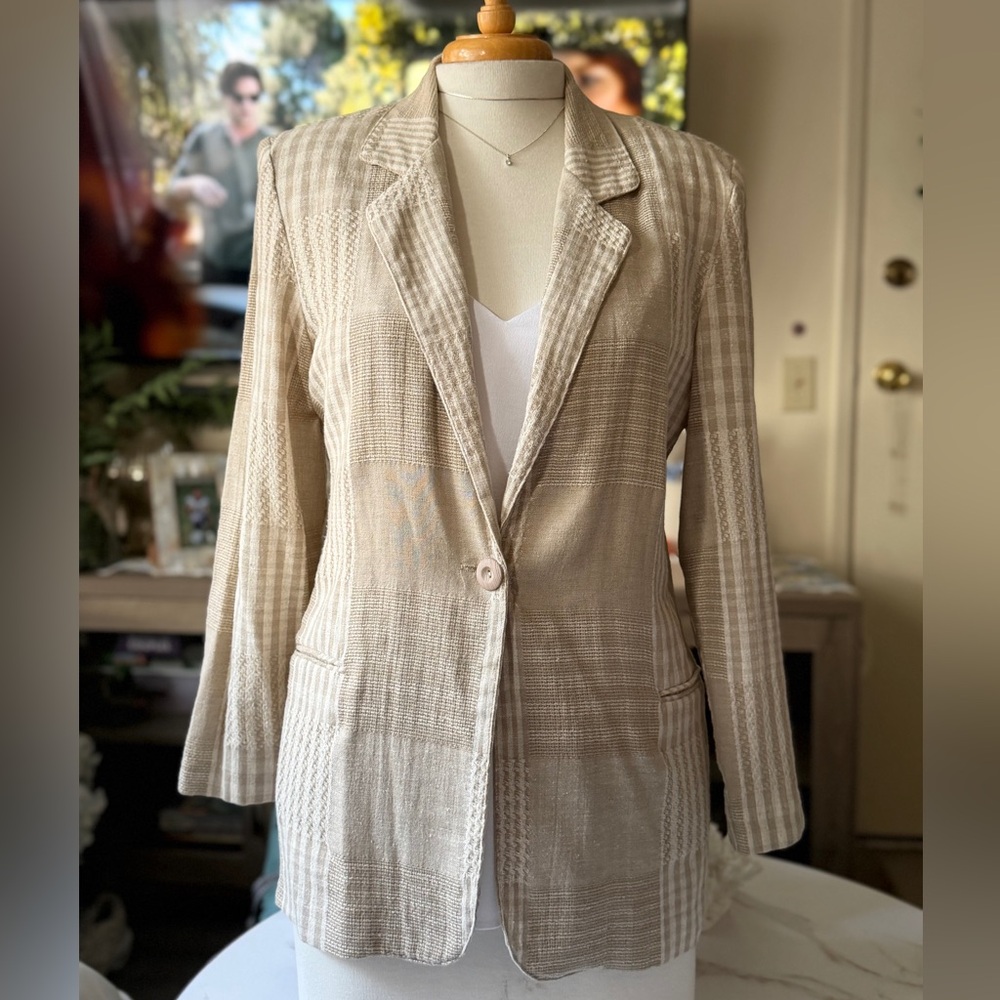 Worthington Taupe Textured Single-Button Blazer